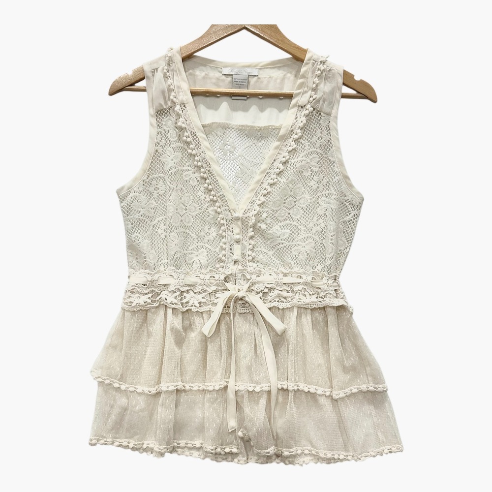 Charlotte Russe Women's S Ivory Crochet Lace Peplum Tunic Top Coquette